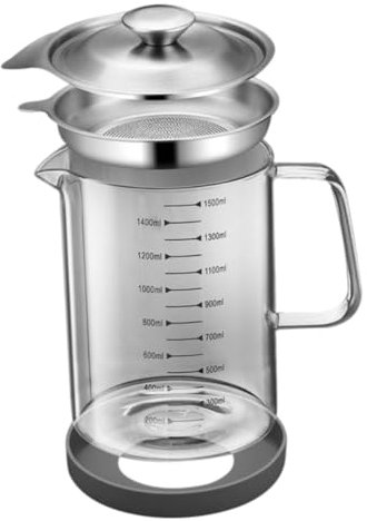 Mikinona Ölkanne Glas Mit Sieb Ölfilter Küchenbehälter 1,5l Öl Aufbewahrungsflasche Mit Deckel Ölfiltertopf Für Kochölfilterung Und Lagerung