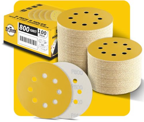 100 Stück 125mm 8 Loch Schleifscheiben 800 Körnung - Premium Gold Rund Klett Schleifpapier für Exzenterschleifer - Ideal für Holz, Metall, Automobil