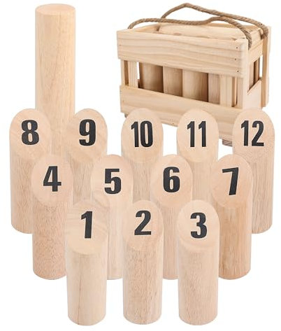 Wooden Throwing Game - 12 Numbered Block Toss Games Set with Wooden Carrying Storage Case - Indoor Outdoor Lawn Yard Game for Kids Adults Family