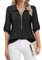 Amrto Damen V-Ausschnitt Bluse Casual Tunika mit Reißverschluss, Sommer Oberteile Longshirt Elegant Loose Gestreifte Longbluse, Schwarz XL