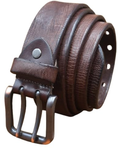 AGUTALITHIC Herren Prägung Ledergürtel Doppeldorn, Männer Guertel Doppel ösen Echt Leder Vintage Look Doppelpin Taille Gürtel Für Kleidung(120cm/47, Coffee)