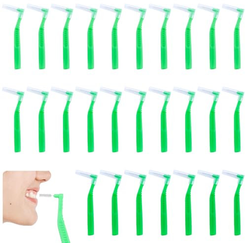 27 StüCk InterdentalbüRsten, 0,8 mm L-FöRmige ZahnzwischenraumbüRsten,ZahnbüRste,Klein DentalbüRsten, FüR Zahnreinigung Und Mundpflege (Grün)