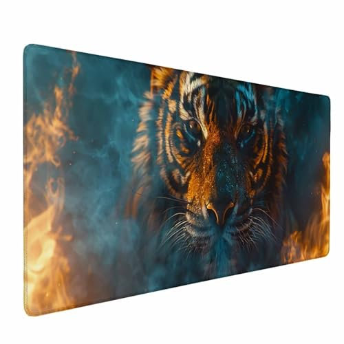 Tiger Tapis de Souris XXL 600 x 300 mm, EtImperméable Tapis de Souris Gamer Jaune Mouse Pad avec Bords Surpiqués Mousepad Avec Base en Caoutchouc Antidérapante Convient pour Salle de Jeux, Bureau -363