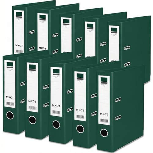 MKGT A4 Lever Arch File 75mm Spine – Heavy Duty Metal Lever Arch Mechanism, Strong Ring Binder Folder with Thumb Hole & Spine Label for Office, School & Home Filing (Green, Pack of 10)