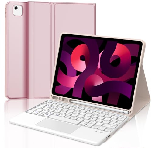 JADEMALL Clavier avec Touchpad pour iPad Air 5eme/4eme Generation 10.9 | Étui Clavier AZERTY Français Bluetooth Détachable Magnétique avec Pavé Tactile pour iPad Air 5/4 Generation 10.9 Pouces, Rose