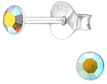 Bungsa Schimmernder Topaz - Ohrstecker mit echtem europäischem Kristall (LA CRYSTALE) 3mm rund aus .925 Sterling Silber