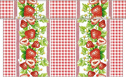 Sovie HOME Tischläufer aus Linclass® Airlaid Tischläufer 40cm x 4,80m, Garten Party Sommer Früchte, Erdbeeren
