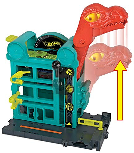 Hot Wheels City Un Dino au Garage, Coffret de Jeu pour Petites Voitures à Connecter avec Circuit et Pistes, Jouet pour Enfant, GBF91
