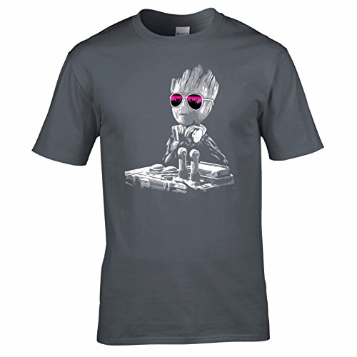 UKPrintwear DJ Baby Groot Mixing Deck + Sonnenbrille T-Shirt Gr. L, anthrazit