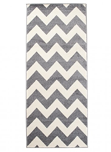 Carpeto Teppich Wohnzimmer 100x300cm Anthrazit Grau Fischgrät Weich Elegant