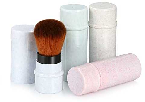 4 Einziehbar Puderpinsel Set Schminkpinsel Zart Kosmetik Foundation Bürste Puder Rouge Pinsel Tragbar für Reise Unterwegs