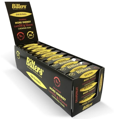 Bitters Gomma da Masticare Energetica con Caffeina e Taurina, Energy Chewing Gum with Caffeine and Taurine, 30 Confezioni (30x13,5g)