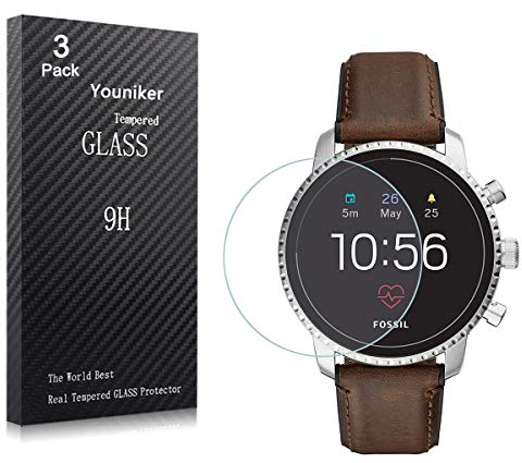 Youniker 3 Pezzi Vetro Temperato Fossil Q Explorist Gen 4 Vetro Pellicola Protettiva per Fossil Q Gen 4 Explorist HR Smart Watch Protezione Screen Protector Durezza 9H Anti-Graffi Nessuna Bolla