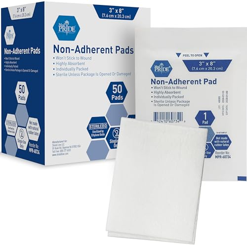 MED PRIDE Compresas estériles no adherentes | 50-paquete, | no adhesiva el apósito de heridas | altamente absorbente y antiadherente, sin dolor remoción-switch 3 '' x 8 ''