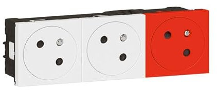 Legrand 077190L Triple Prises de Courant Surface Mosaic Link Prémontées, 2 Prises Blanches, 1 Prise Rouge