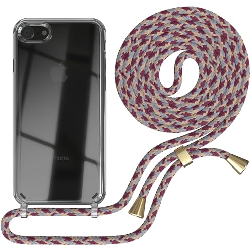 EAZY CASE Handykette kompatibel mit iPhone SE (2022/2020) / iPhone 8/7 Handyhülle mit Umhängeband, Handykordel mit Schutzhülle, Silikonhülle, Hülle mit Band, Stylische Kette, Bordeaux Camouflage