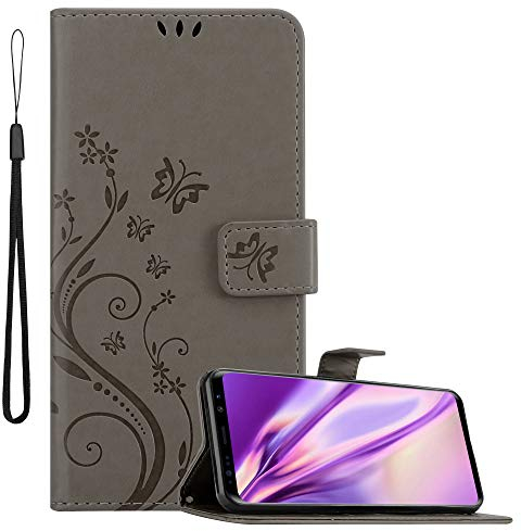 Cadorabo Hülle kompatibel mit Samsung Galaxy S9 Plus Blumen Design aus Kunst Leder Flip Klappbare Stoßfeste Magnetische [Standfunktion] [Kartenfächern] Cover Hülle für Galaxy S9 Plus Tasche in Grau