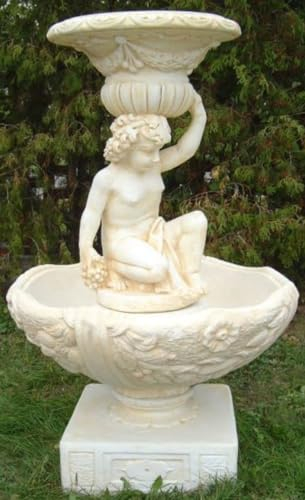 Casa Padrino Jugendstil Gartenbrunnen Weiß/Sandfarben Ø 92 x H. 149 cm - Eleganter Garten Springbrunnen - Barock & Jugendstil Gartendeko Brunnen