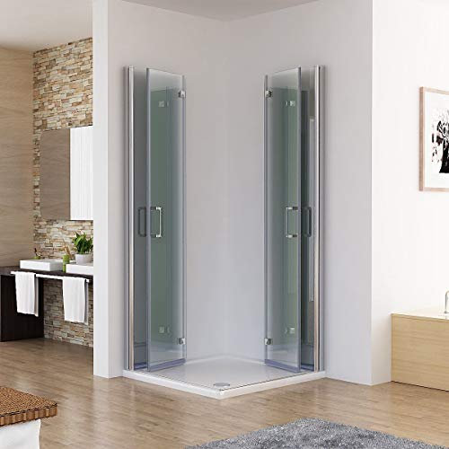 MIQU Duschkabine 100x100x185cm Eckeinstieg Dusche Falttür 180º Duschwand Duschabtrennung 6mm Nano Glas DBP
