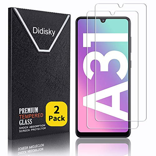 Didisky 2 Stück Schutzfolie Kompatibel mit Samsung Galaxy A31, Entsperren von Fingerabdrücken,9H Hartglas, Keine Blasen, High Definition Schutzfolie, Einfach anzuwenden, Fall-freundlich