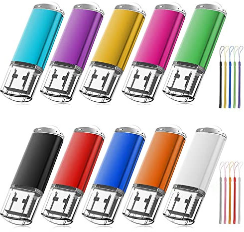 16 Go Cle USB 2.0, EASTBULL Clé USB Lot de 10 Flash Drive Stockage Mémoire Stick avec 10 Cordes