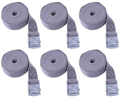 6 Piezas Cinchas De Amarre Trinquete Profesional, con Correas con Hebilla Metálica Cincha De Carga, para Portabicis Coche Accesorios Kayak con Carraca Pulpos para Baca (25 mm * 5 m, Gris Beige)