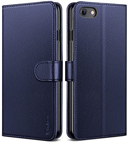 Vakoo Hülle für iPhone SE 2022/2020, für iPhone 8/7, [Kartenfächer] [Standfunktion] [Magnet] Klapphülle Leder Handyhülle Stoßfeste Schutzhülle für iPhone SE/8/7, Blau