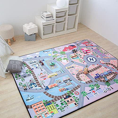 Kinder Baby Krabbeldecke Faltbare, Hiseng Polyester Spielmatte Kinder Teppiche Rutschfeste Baby Bodenmatte Waschbare Krabbelmatte für Outdoor Spielteppich (150x195cm,Straße)