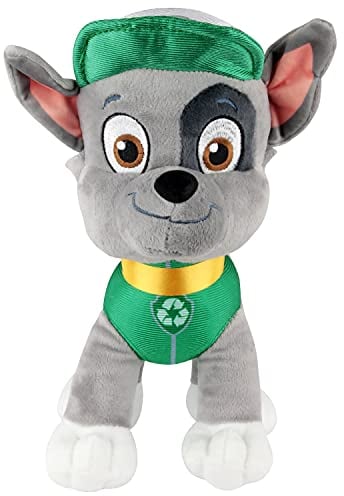 P:os 76966 - Paw Patrol Kuschel-Tier Hund Rocky, Helfer auf vier Pfoten, ca. 27,5 cm groß, süßes Plüsch-Tier zum Spielen und Kuscheln, ideal als Geschenk für Jungen und Mädchen