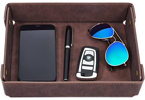 CASIRENA Kunstleder-Tablett-Organizer für Herren – Auffangtablett für Eingangstisch, Schlüssel, Geldbörse, Uhr, Münzwechsel, Telefon, Kommode, EDC-Schmuck, Nachttisch, Schreibtisch