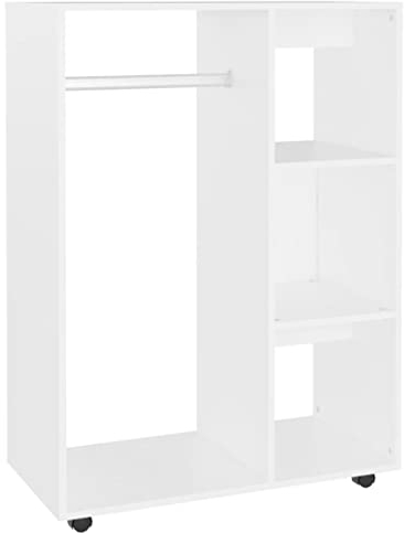 vidaXL Kleiderschrank mit offenem Fach 3 seitlichen Ablagen Rollen Garderobenschrank Garderobe Schlafzimmer Schrank Weiß 80x40x110cm Holzwerkstoff