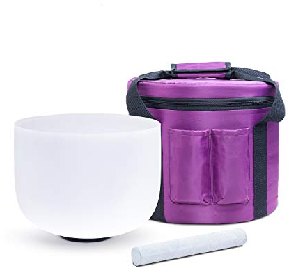 KVKA Cuenco tibetano de 20 cm, 432 Hz B note 8 pulgadas, color blanco, para yoga, meditación, sanación del sonido, relajación, alivio del estrés, con bolsa de transporte