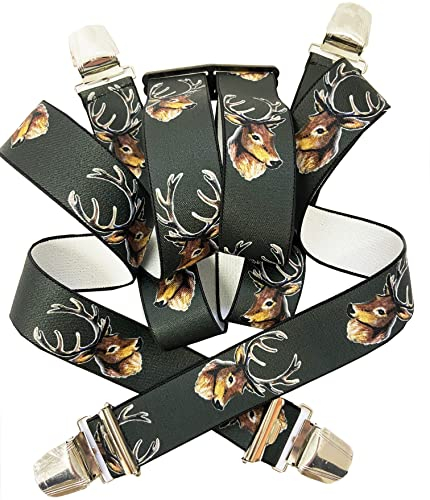 EDERER Hosenträger Herren – Jäger mit Hirsch-Motiv – 3,5 cm breit, verstellbar 65–125 cm - X-Form – robuste Clips & hoher Komfort – ideal für Jagd, Outdoor, Arbeit & als stilvolles Geschenk G-022