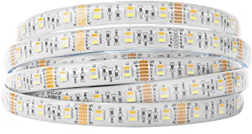 BTF-LIGHTING RGBCCT 5050SMD RGBWW 5in1 5M 60LEDs/m 300LEDs RGB+Kaltweiß+Warmweiß LED Streifen IP65 Wasserdicht Weiß PCB 5 Farbe in 1 DC12V für Zimmer Garten Heimdekoration(Nur LED-Streifen)
