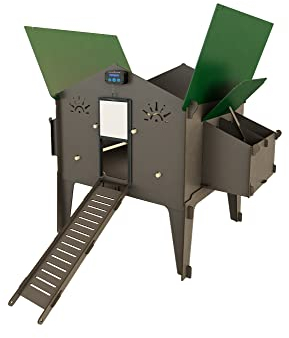 Hühnerstall für den Garten für 15/20 Hühner aus Laminat hpl milbendicht rot POLLY DUPLEX GREY 4XL INKLUSIVE automatischer Türöffner Auto-Defender