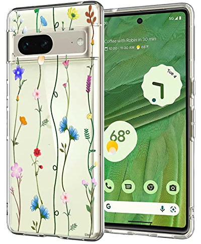 Unov Case Compatible with Pixel 7 Case Clear with Pattern Slim Protective Soft TPU Bumper Embossed Flower Design 6.3 Inch (Floral Art)