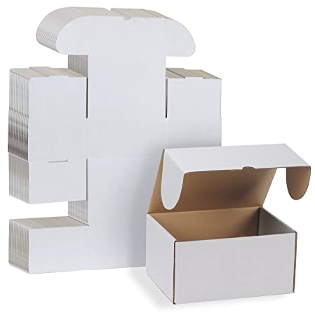 RLAVBL 25 Cardboard Boxes 8x6x4in(20.4 x 15.3 x 10.2cm) White Shipping Box, Kraft Corrugated Small Mailing Boxes