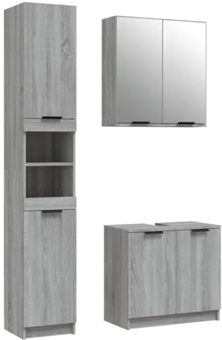 vidaXL 3-TLG. Badmöbel-Set Grau Sonoma Holzwerkstoff