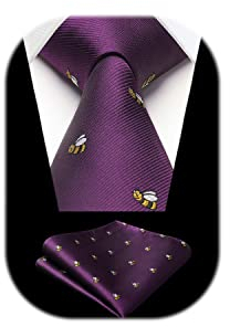 HISDERN Cravatta Viola Uomo Fazzoletto Cravatte Fantasia Ape da Matrimonio Set Pochette Elegante