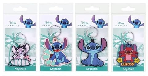 Disney Quatre porte-clés assortis 2D Lilo & Stitch PVC - 8 x 8 cm, multicolore, 8cm