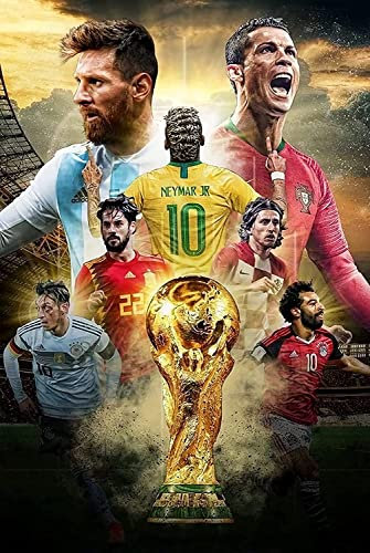 unifun World Cup Soccer Star Poster, Cristiano Ronaldo and Lionel Messi Canvas Motivational Sports Football Player Wall Art, 16x24, No Frame