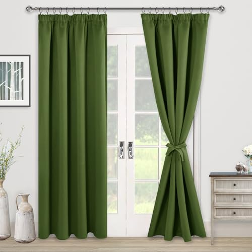 JIUZHEN Verdunklungsvorhänge Gardinen mit kräuselband Vorhang Blickdicht Gardinen Wohnzimmer Vorhänge Schlafzimmer Thermovorhang Oliv Grün, H225 x B140 cm,2er Set