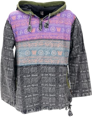 GURU SHOP Yoga Kapuzenshirt, Stonewash Hoodie, Festival Unikat Shirt - Schwarz/bunt, Herren, Baumwolle, Size:M