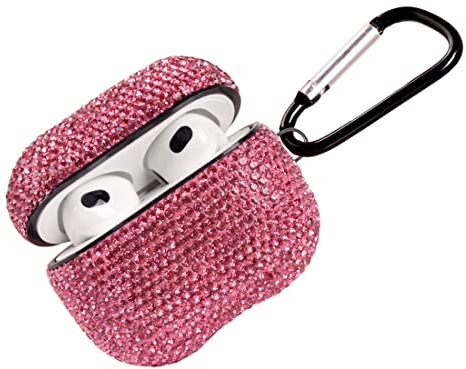 Custodia scintillante compatibile con AirPods di terza generazione con portachiavi, antiurto protettiva con strass di alta qualità per custodia di ricarica AirPods 3 (rosa)