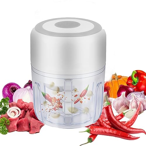 Calager Electric Food Chopper,300ml Electric Food Processor Vegetable Chopper,USB Charging Wireless Portable Meat Garlic Onion Ginger Chopper With 100ml Replaceable Cup,3 Blades for Kitchen (White)