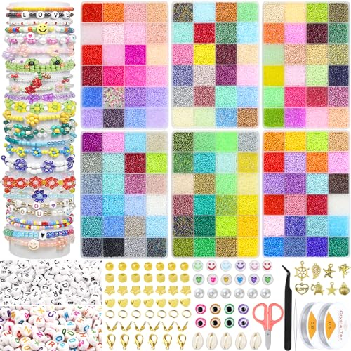 Milai 144 Farben Perlen Set für Armbänder, 65474 StüCk 2mm Perlen Zum Auffädeln mit 300pcs Buchstaben Perlen, Glasperlen Set Armbänder Selber Machen für Weihnachten, Geburtstage