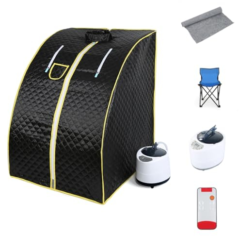 Homewell Sauna portatile per casa, sauna a vapore, sauna a casa, può alleviare la fatica, con regolazione della temperatura, telecomando, poggiapiedi, sedia (76 x 88 x 100 cm, nero)
