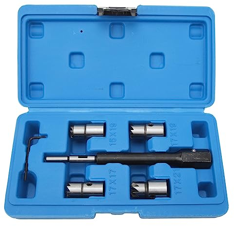 Tissting 5 Stück Einspritzdüsen Diesel Injektoren Dichtsitz Werkzeug Set mit 15mm/17mm Flachreibahlen 17mm Winkelreibahlen, Injektor Fräser Einspritzdüsen Dichtflächen Satz