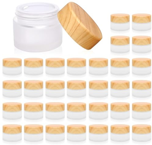 Lot de 32 pots cosmétiques ronds en verre dépoli de 5 g avec couvercles anti-fuite, pots vides en verre pour échantillons de baume, lotions, échantillons de lotions pour maquillage, lotion, baume à