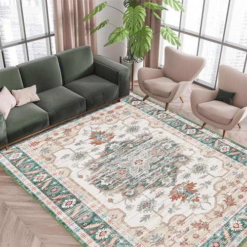 Vamcheer Vintage-Kurzflor Teppich - Flauschig, Weich, Waschbar für Wohnzimmer, Schlafzimmer, Esszimmer - Outdoor Rutschfest Kunstwolle, Grün, 160 x 230 cm